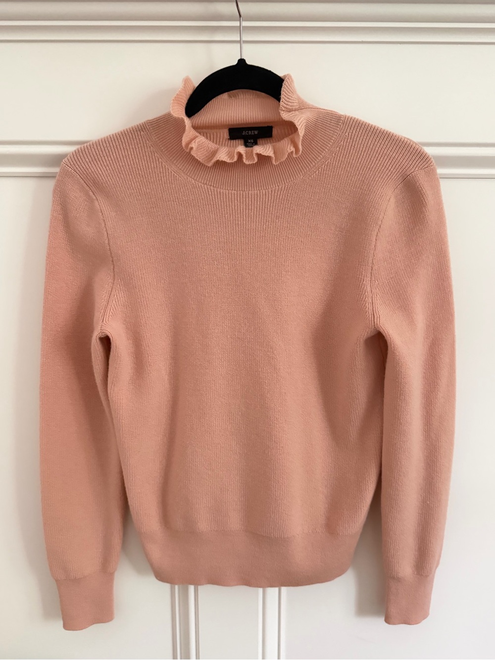 J. Crew Pink Ruffle Mock Neck Sweater